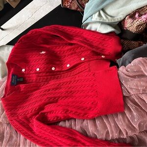 Polo by Ralph Lauren Vibrant Red Cable Knit Cardigan